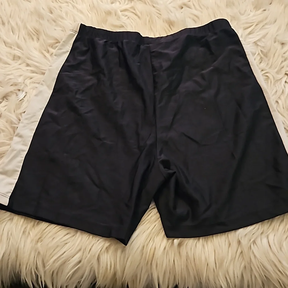 Mandee Sport Shorts – Black w/ White Stripes, Bike-Short Style, Size L